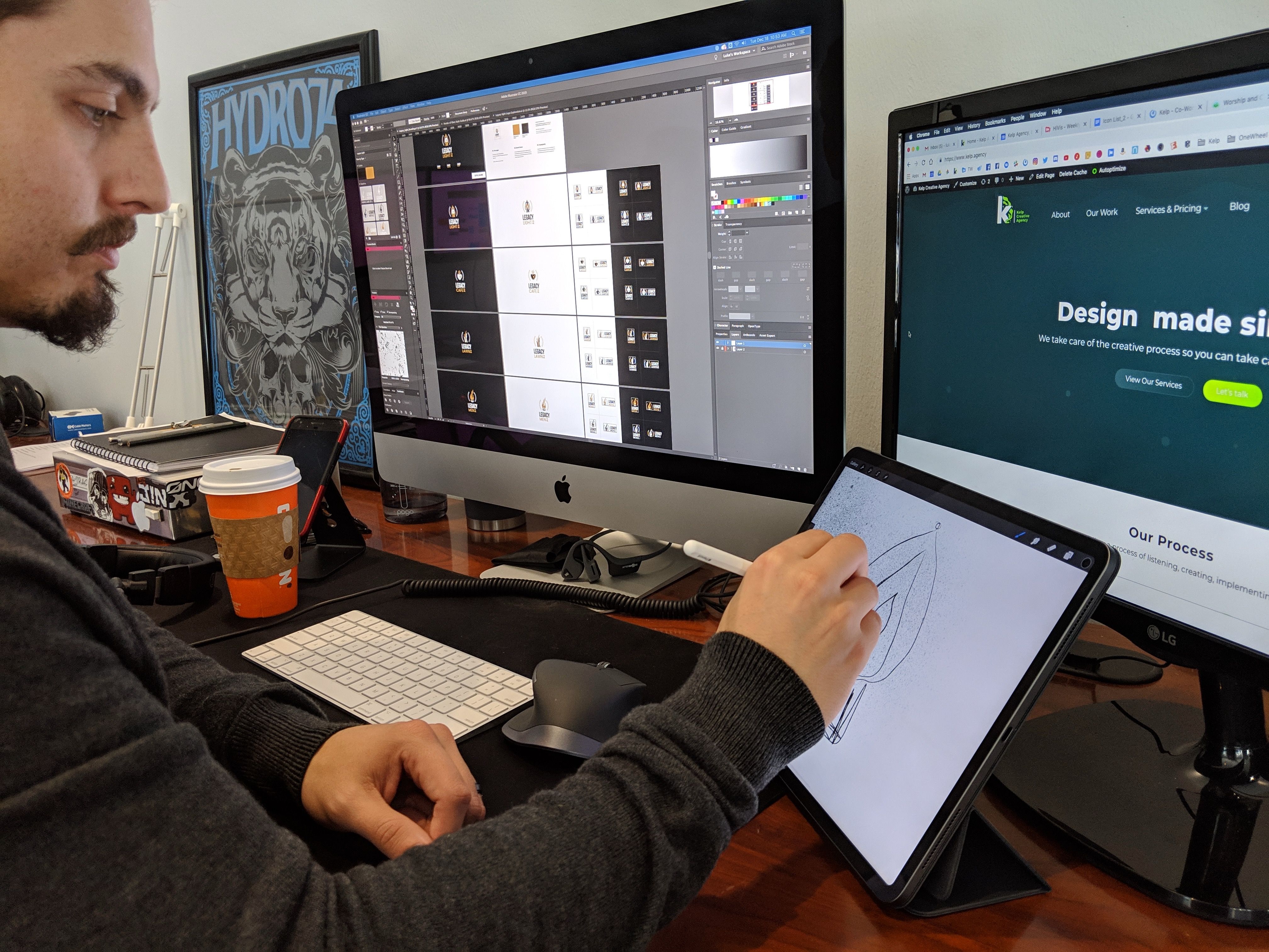 Work tools laid out on a desk