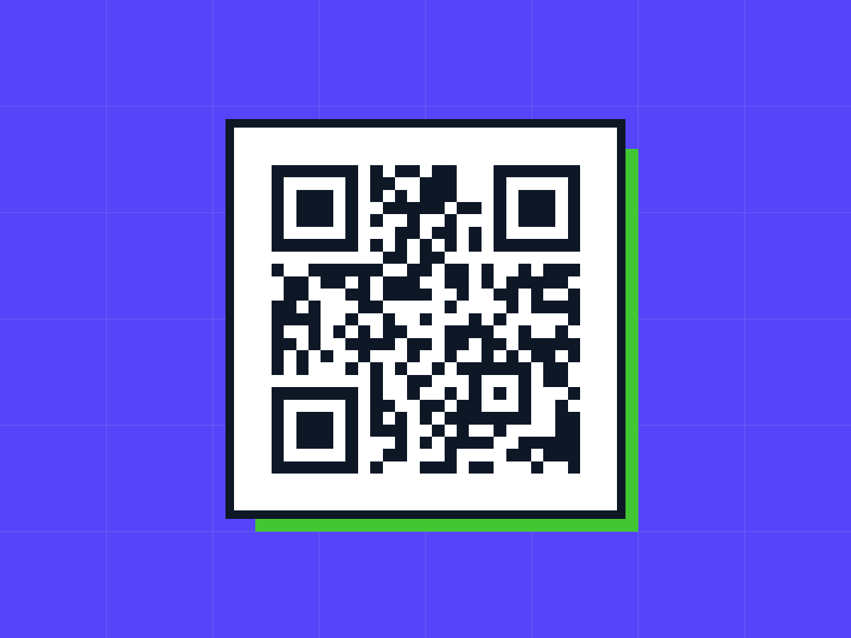 QR code on a purple background with a green shadow