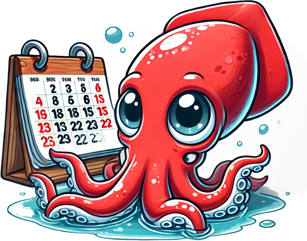 Squid Squidly checking his calendar